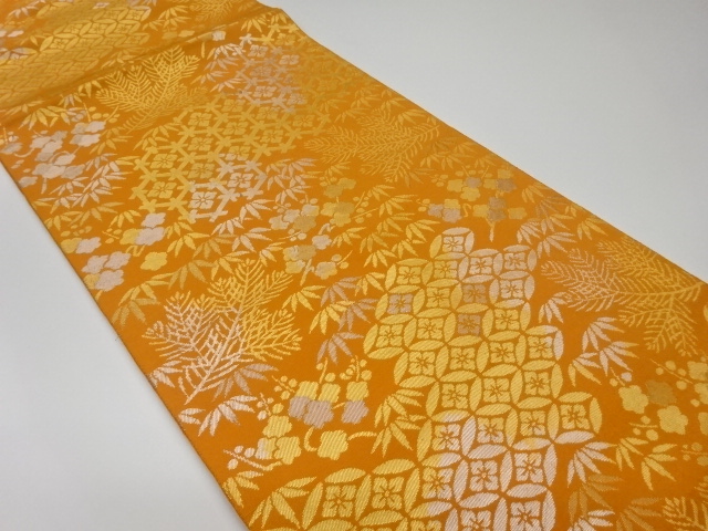 JAPANESE KIMONO / VINTAGE FUKURO OBI / WOVEN FLOWER & SHIPPO PATTERN